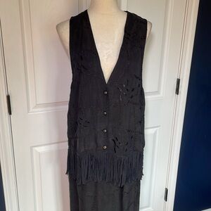 NWT Vintage Action Wear USA Black Embroidered Fringe Vest & Matching Long Skirt